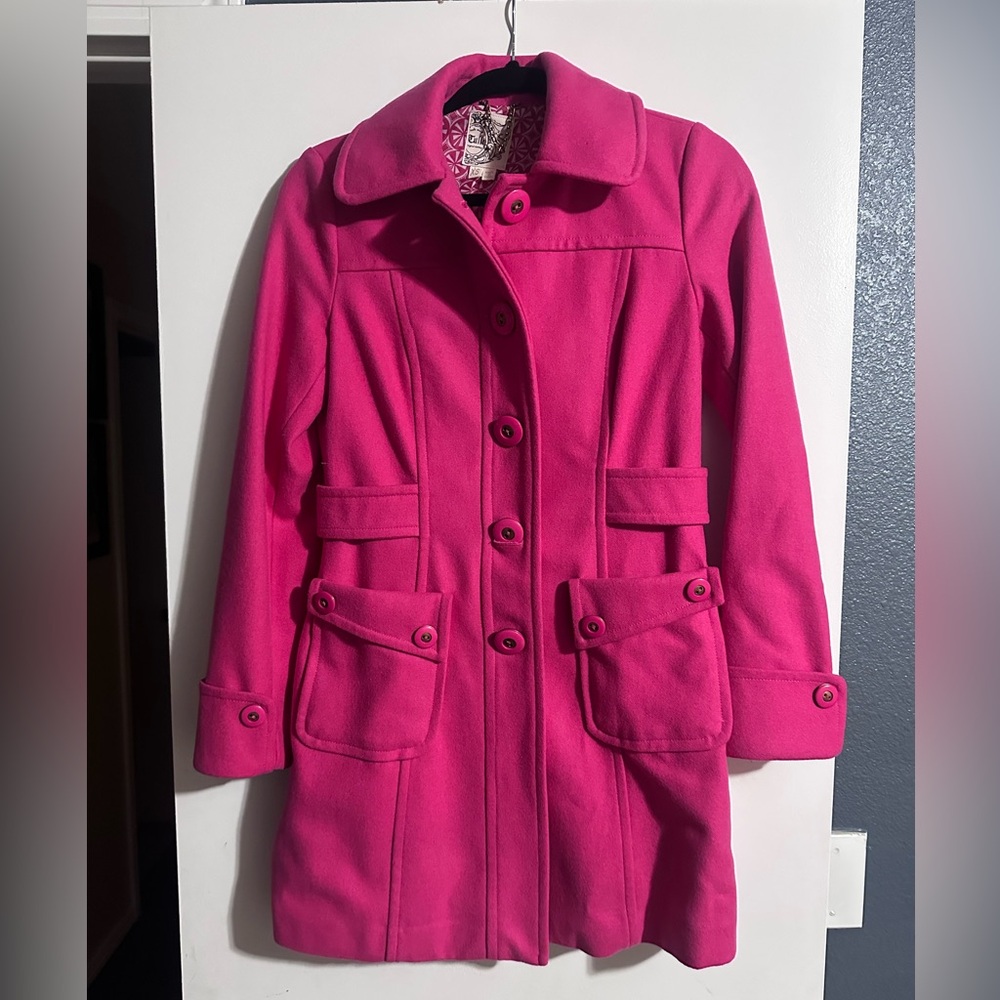 Tulle Women's Fuschia Wool-Blend Coat Size XS - Picture 2 of 9